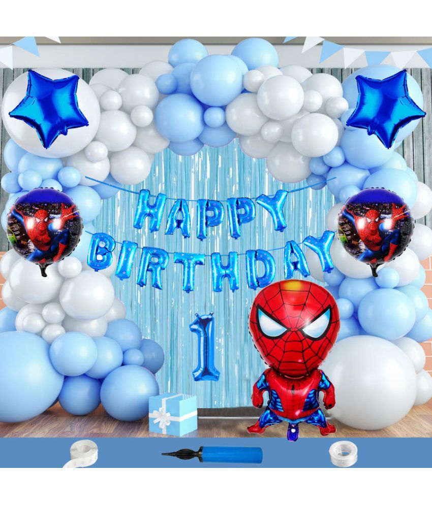     			CRAZYKART Spiderman Theme First 1st Birthday Decoration Items For Boys Party Decoration Kit Balloon Combo Pack Of 112 Pcs Blue