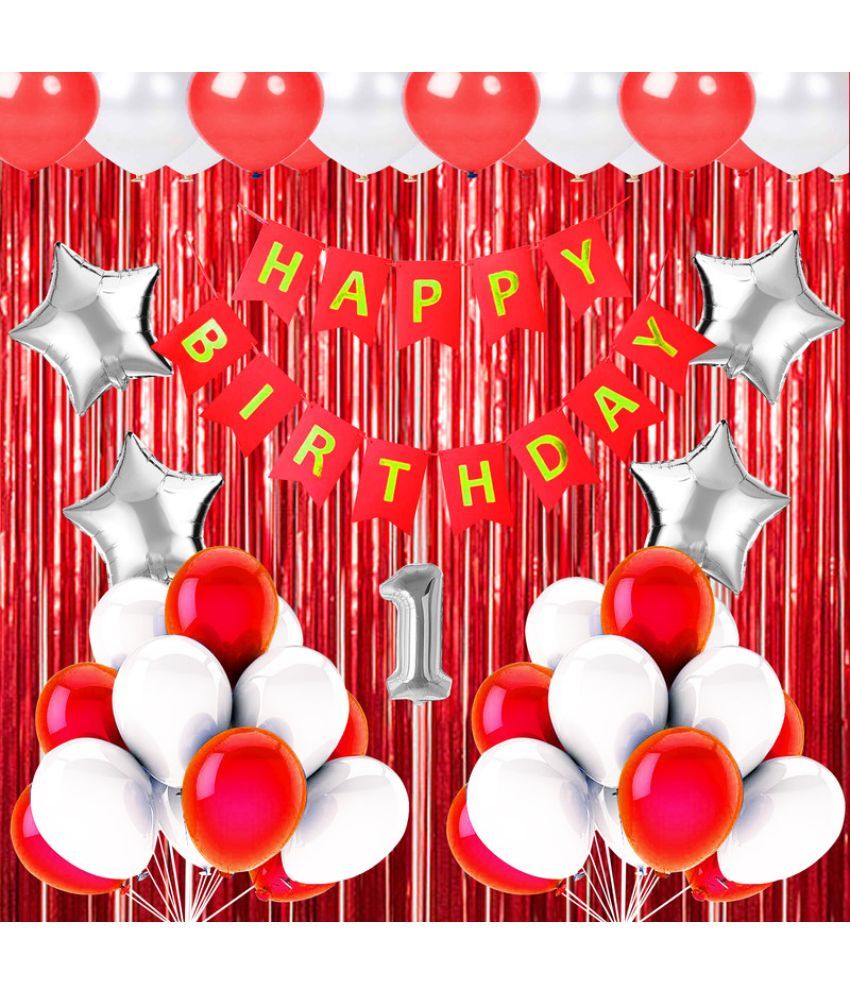     			CRAZYKART Star Theme First 1st Birthday Decoration Items For Girls Party Decoration Kit Balloon Combo Pack Of 28 Pcs Red