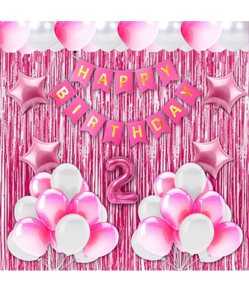     			CRAZYKART Star Theme Second 2nd Birthday Decoration Items For Girls Party Decoration Kit Balloon Combo Pack Of 28 Pcs Pink