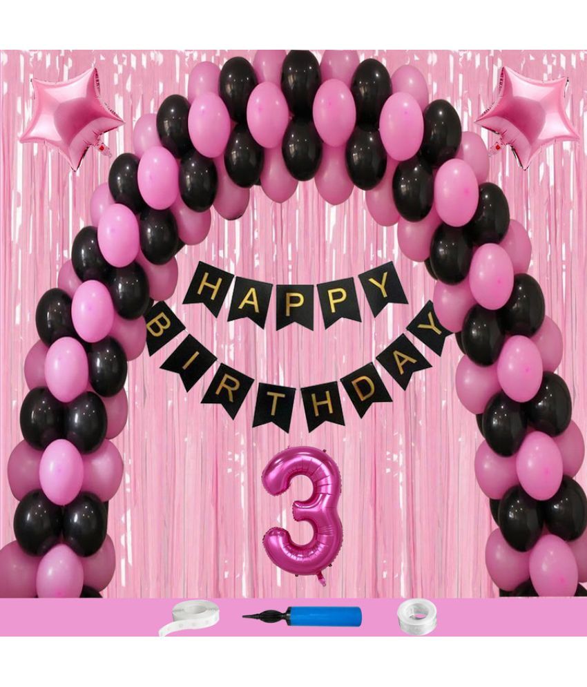     			CRAZYKART Star Theme Third 3rd Birthday Decoration Items For Girls Party Decoration Kit Balloon Combo Pack Of 69 Pcs Pink