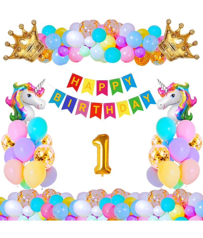     			CRAZYKART Unicorn Crown Theme First 1st Birthday Decoration Items For Boys Party Decoration Kit Balloon Combo Pack Of 36 Pcs Gold