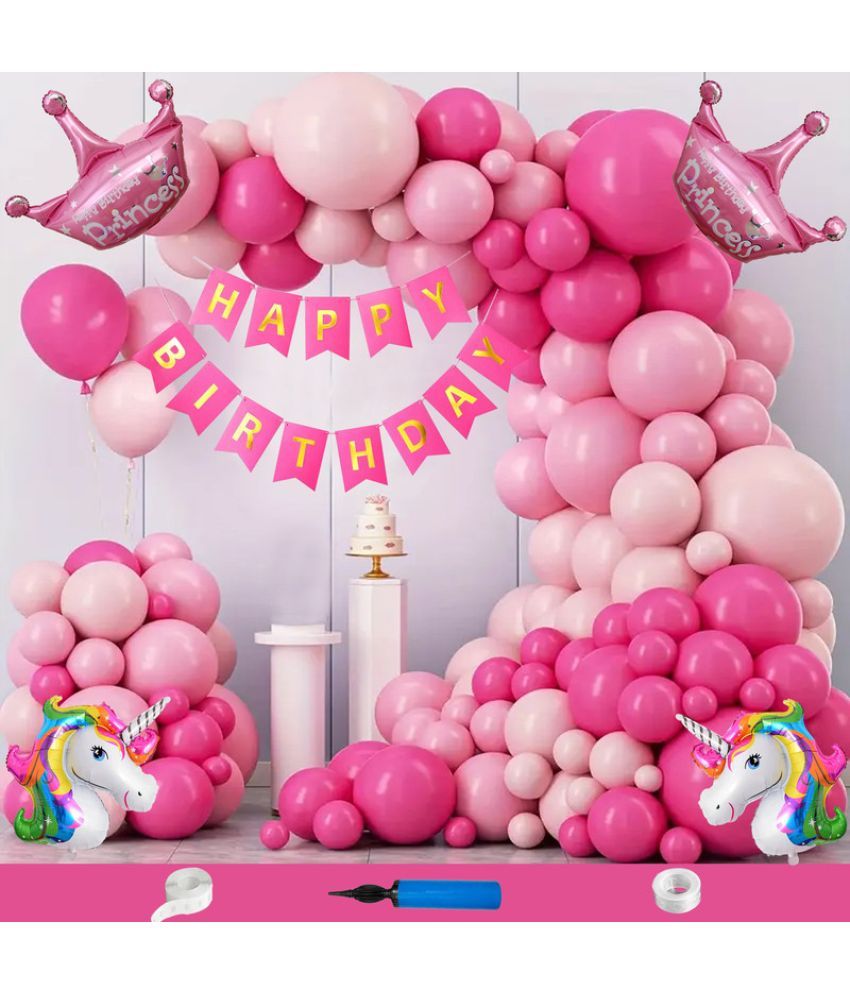     			CRAZYKART Unicorn Princess Crown Theme  Birthday Decoration Items For Girls Party Decoration Kit Balloon Combo Pack Of 108 Pcs Pink