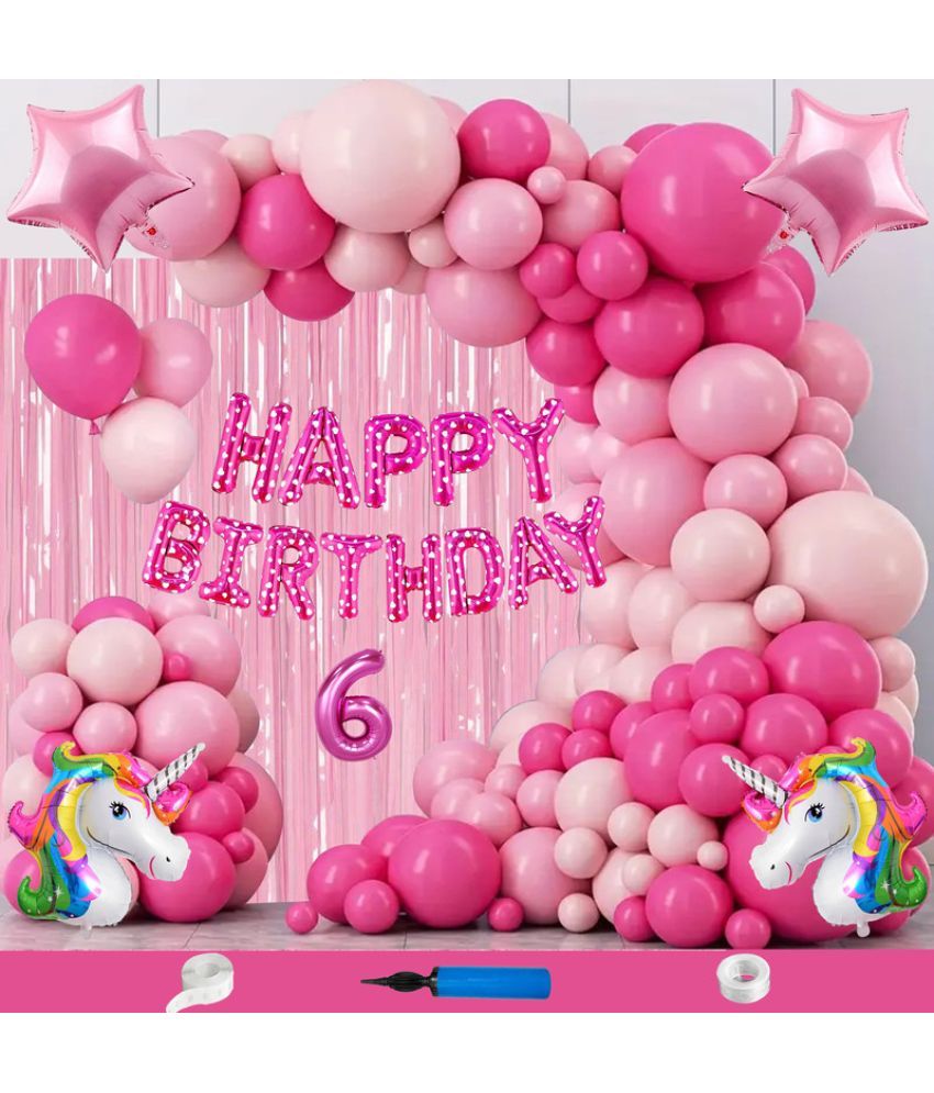     			CRAZYKART Unicorn Theme Sixth 6th Birthday Decoration Items For Girls Party Decoration Kit Balloon Combo Pack Of 111 Pcs Pink