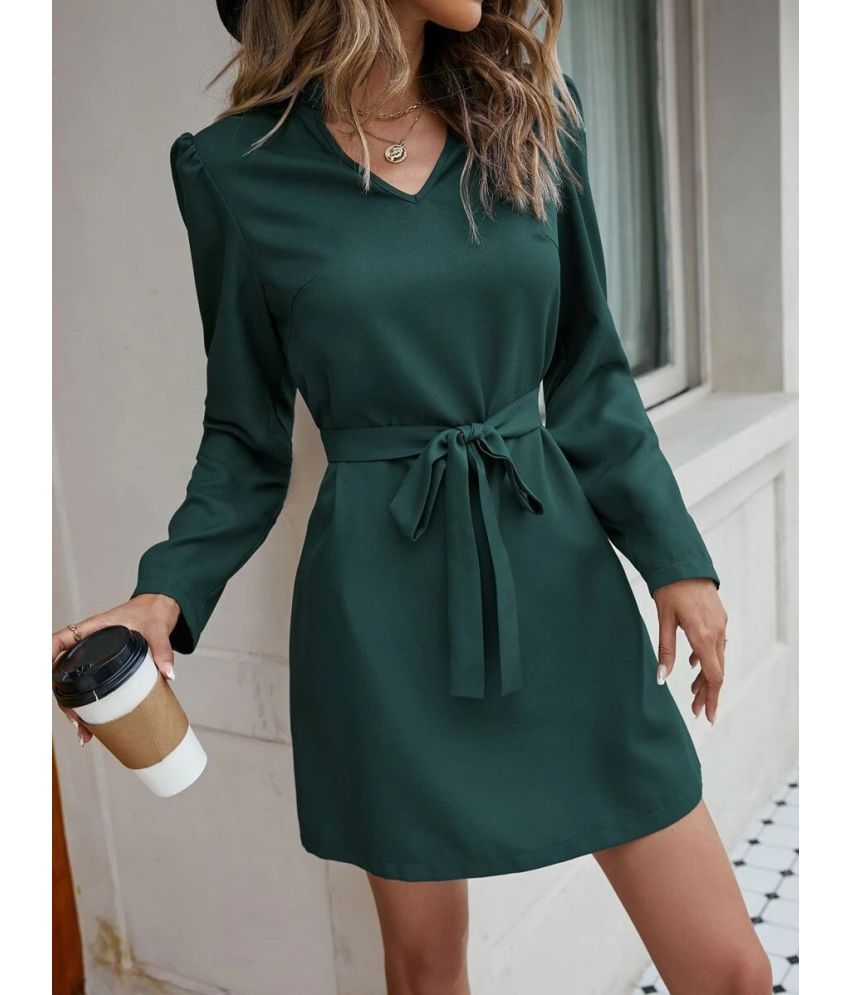     			Istyle Can Crepe Solid Above Knee Women's Shirt Dress - Green ( Pack of 1 )