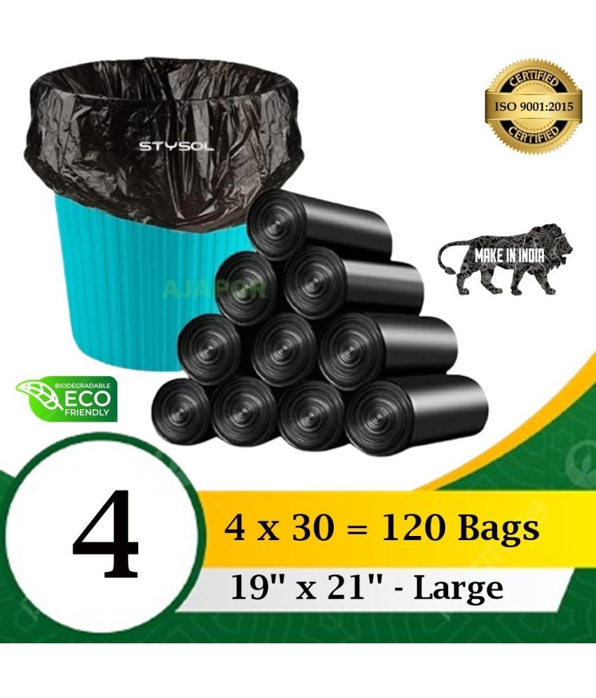     			Oxo-Bio Degradable Garbage Bags Small (19 x 21 inches)- 120 Bags | Roll ( Pack of 4), Black, Eco friendly Bags, for Home, Kitchen and Office Small 10 L Garbage Bag (120 Bag)