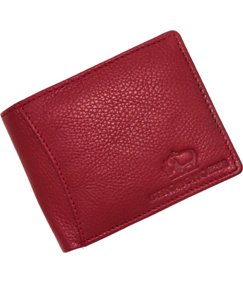     			STRONG HORNS 100% Leather Engraved Men's Regular Wallet With 9 Slots For Card ( Red , Pack of 1 )