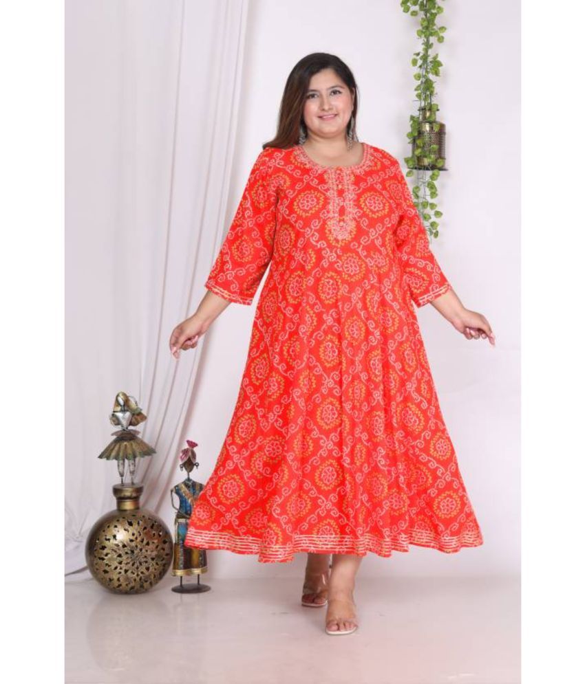     			Swasti Pack of 1 Cotton Blend Printed Anarkali Women's Kurti - ( Orange )