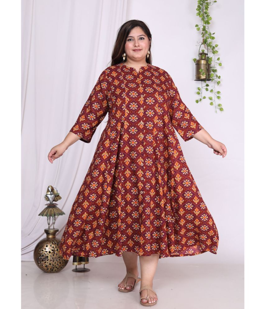     			Swasti Pack of 1 Cotton Blend Printed Flared Women's Kurti - ( Maroon )