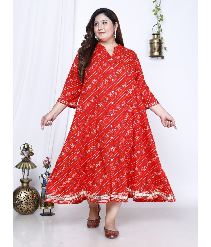     			Swasti Pack of 1 Cotton Blend Printed Front Slit Women's Kurti - ( Red )