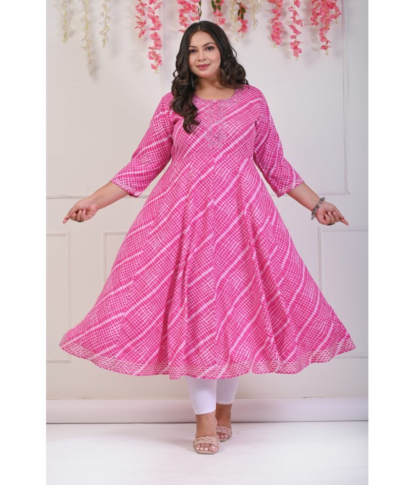     			Swasti Pack of 1 Cotton Blend Embroidered Anarkali Women's Kurti - ( Pink )