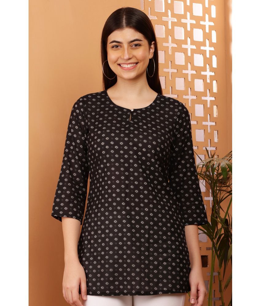     			Tanuj Pack of 1 Rayon Printed Straight Women's Kurti - ( Black )