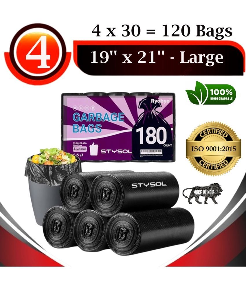     			Useful Garbage Bags / Dustbin Bags (Pack Of 4 Roll) 120 Bags for Home, kitchen & office use/ 100% Biodegradable /140+ Micron