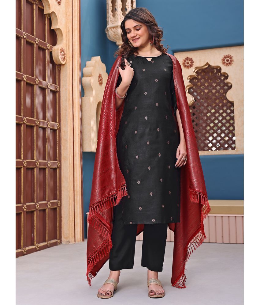     			kedar fab Banarasi Printed Kurti With Pants Women's Stitched Salwar Suit - Black ( Pack of 1 )