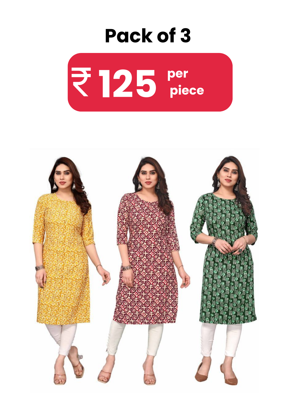     			KETAKI FASHION Crepe Printed Straight Women's Kurti - Multicolor1 ( Pack of 3 )