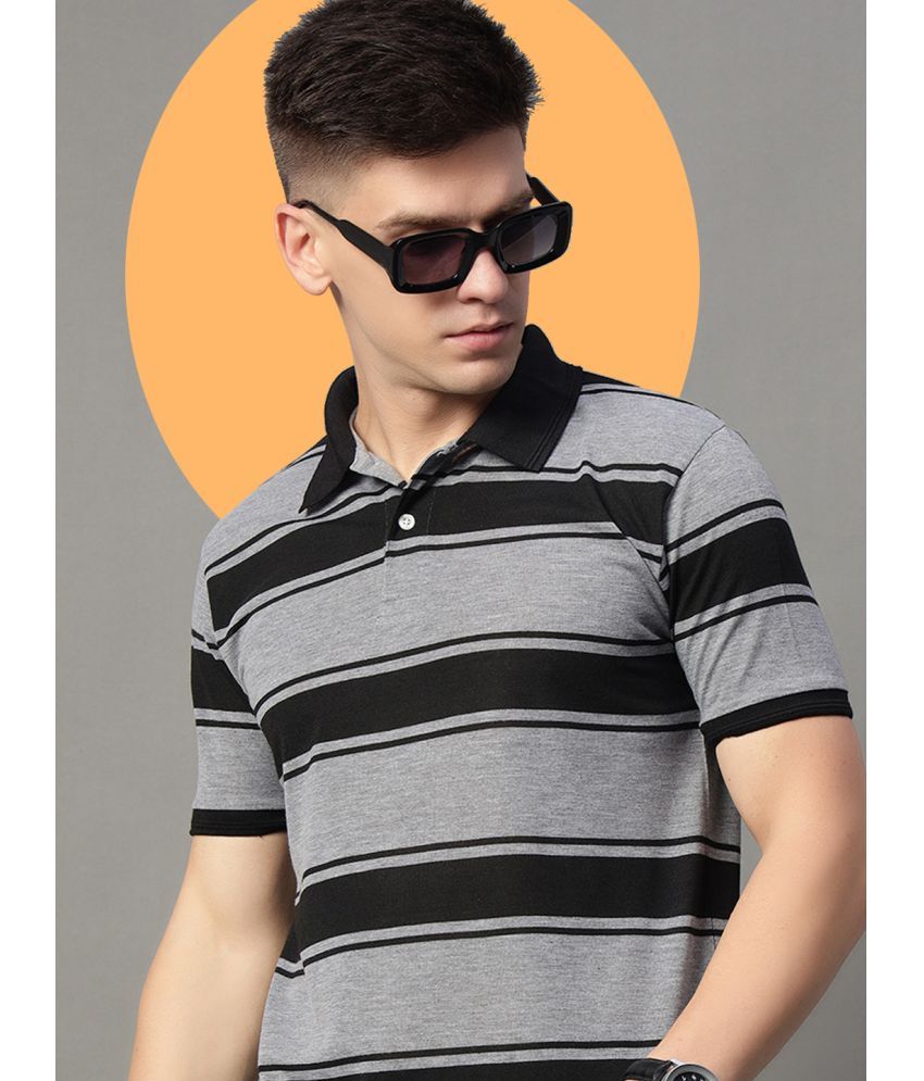     			GET GOLF Pack of 1 Cotton Blend Regular Fit Striped Half Sleeves Men's Polo T Shirt ( Grey )