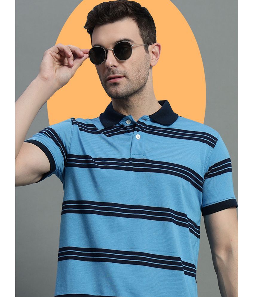     			GET GOLF Pack of 1 Cotton Blend Regular Fit Striped Half Sleeves Men's Polo T Shirt ( Light Blue )