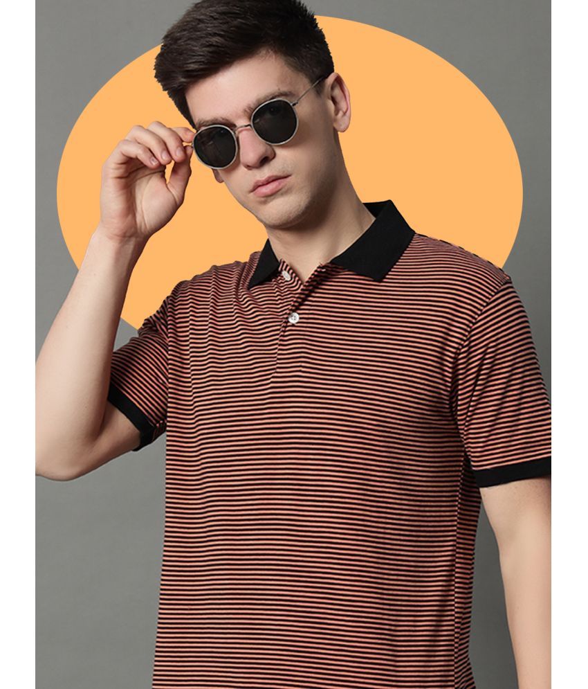     			GET GOLF Pack of 1 Cotton Blend Regular Fit Striped Half Sleeves Men's Polo T Shirt ( Brown )