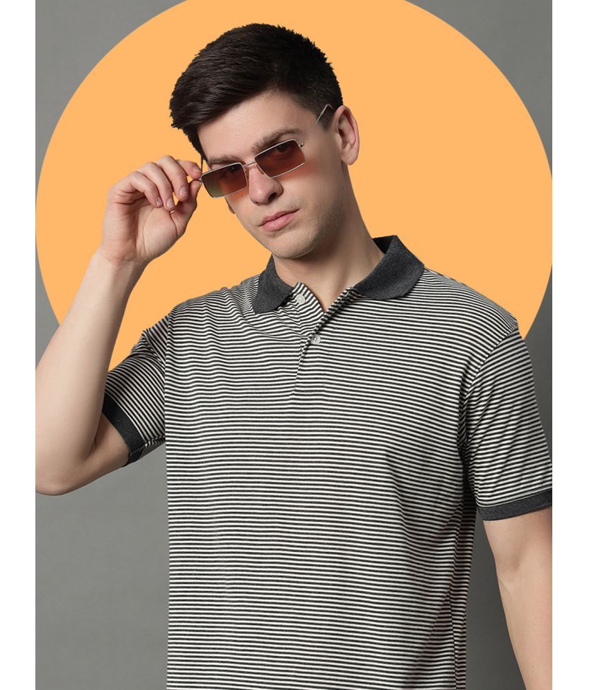     			GET GOLF Pack of 1 Cotton Blend Regular Fit Striped Half Sleeves Men's Polo T Shirt ( Grey )