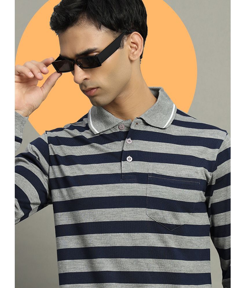     			GET GOLF Pack of 1 Cotton Blend Regular Fit Striped Full Sleeves Men's Polo T Shirt ( Grey )