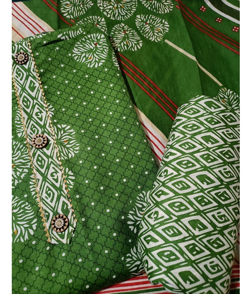     			BBQSTYLE Unstitched Cotton Printed Dress Material - Green ( Pack of 1 )