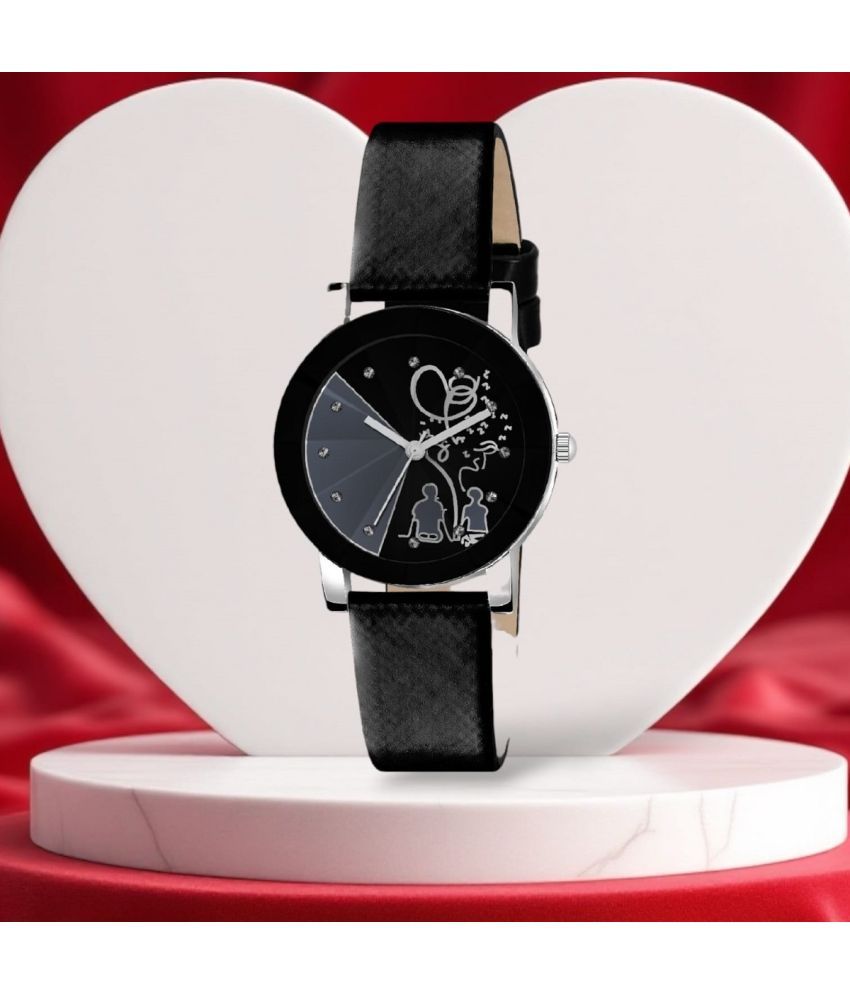     			Cosmic Black Leather Analog Womens Watch