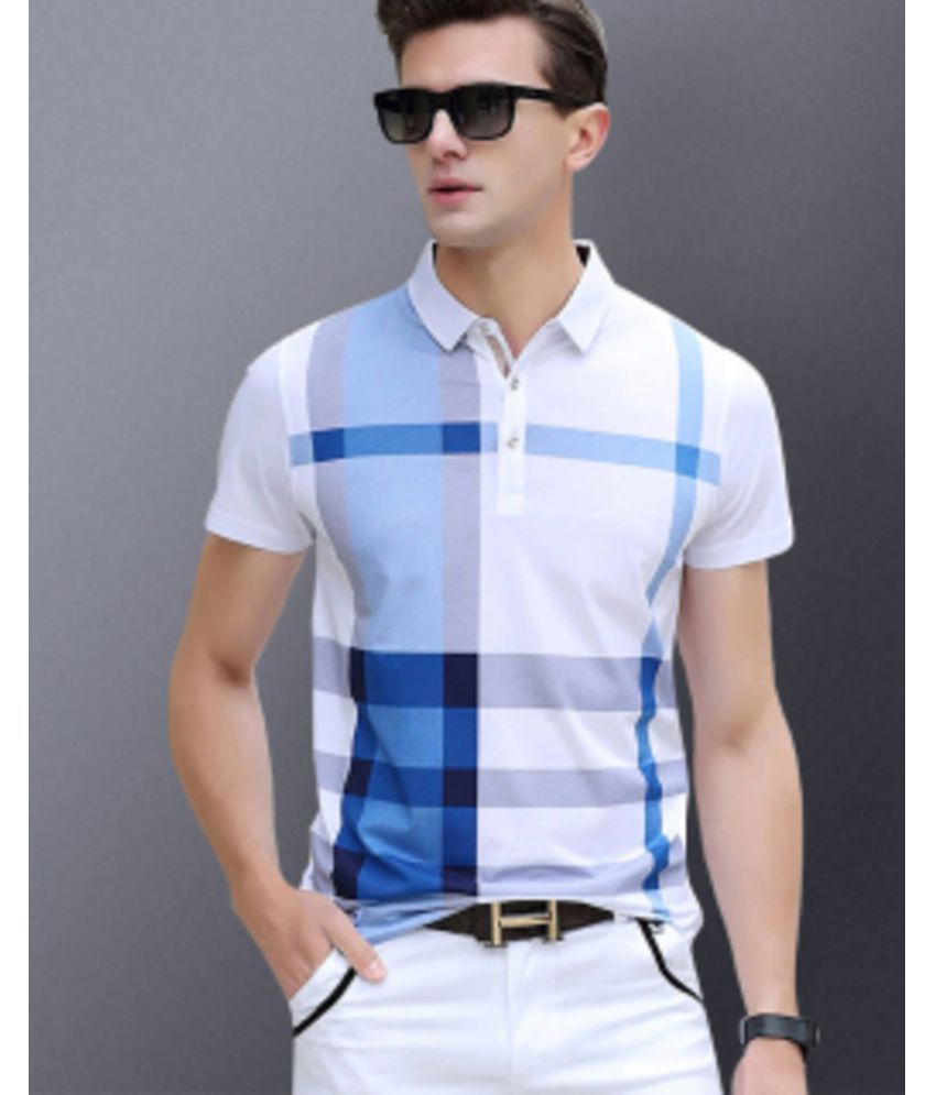     			DENNIN Pack of 1 Cotton Blend Regular Fit Checks Half Sleeves Men's Polo T Shirt ( Blue )