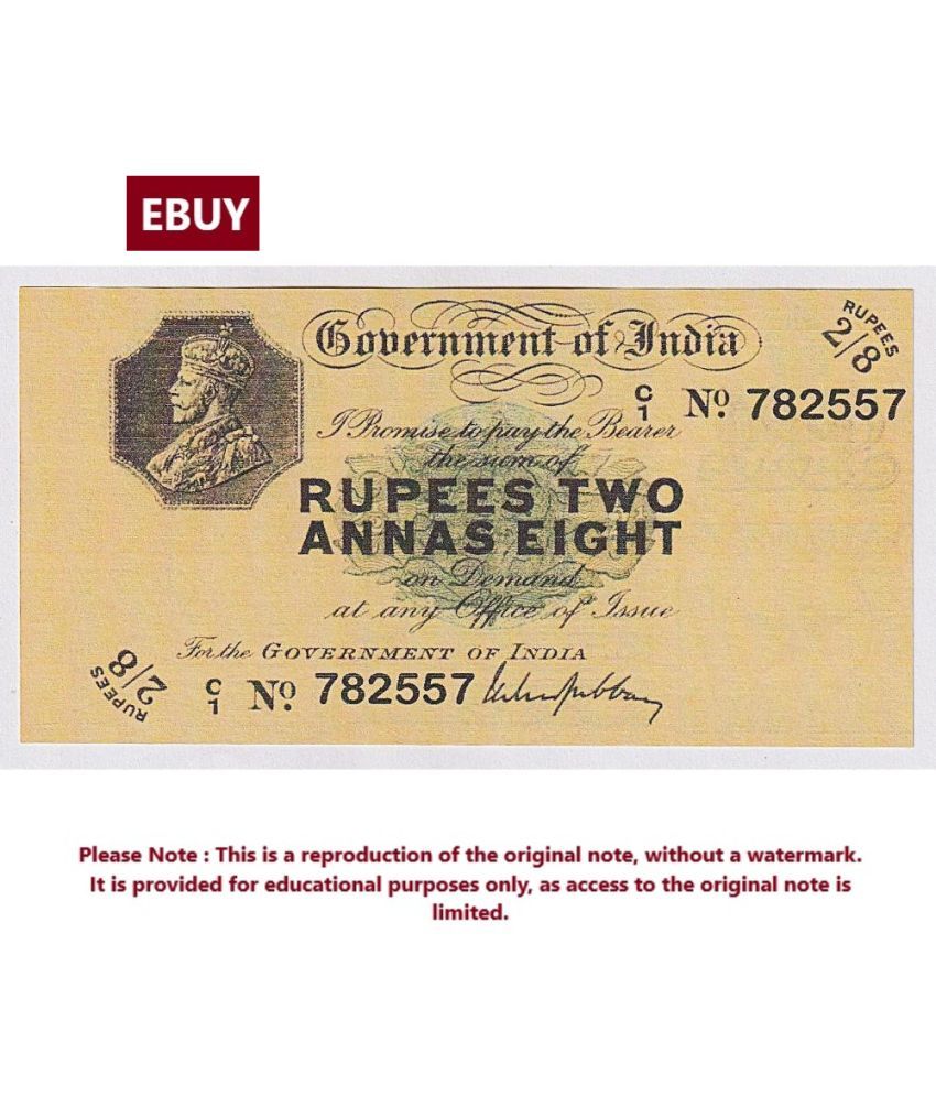     			Extremely Rare 2 Rupees 8 Annas, British India - High Quality, Reproduction of old Note Collection