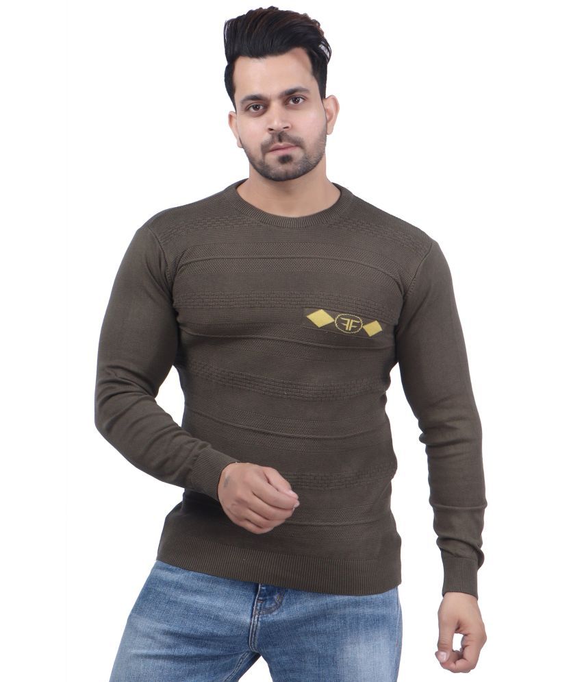     			FEVERFEW Cotton Blend Round Neck Men's Full Sleeves Pullover Sweater - Olive ( Pack of 1 )