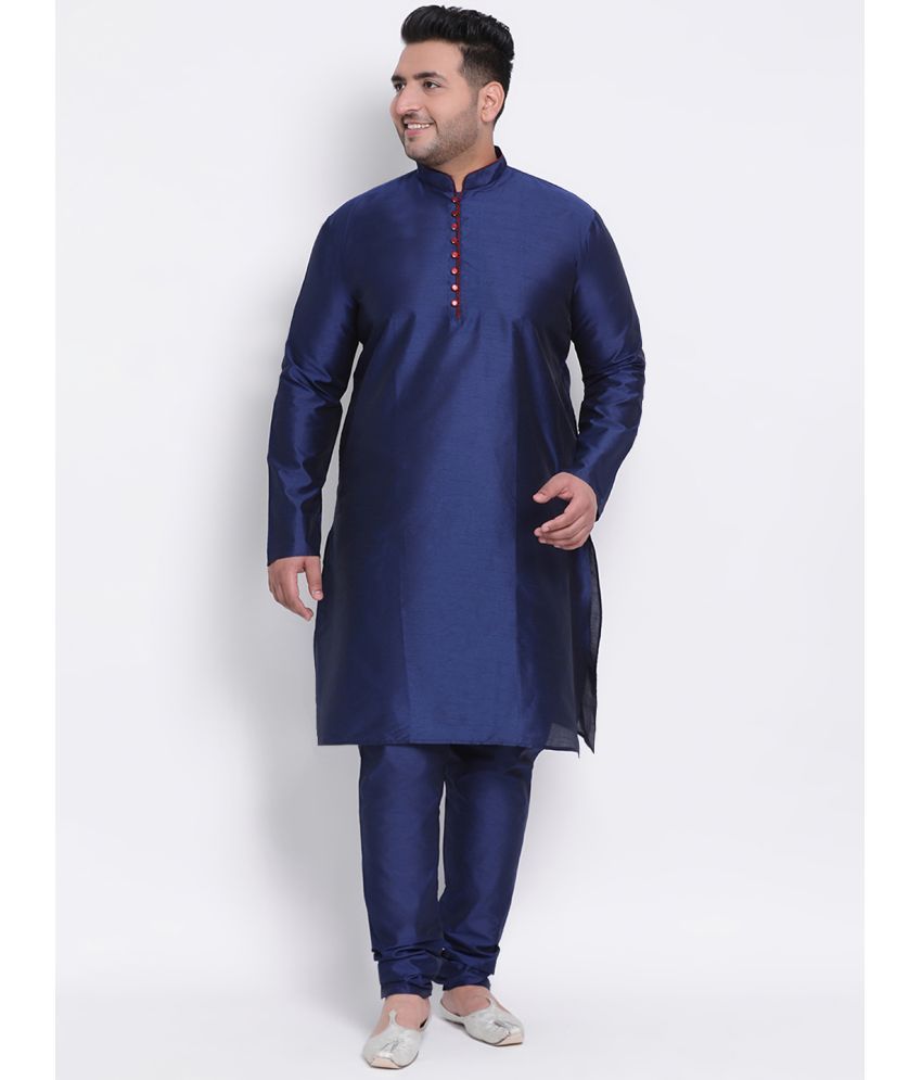     			Hangup Navy Silk Regular Fit Men's Kurta Pyjama Set ( Pack of 1 )