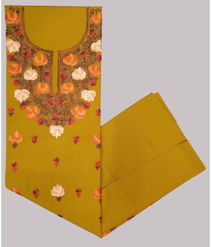     			KASHMIRI Unstitched Cotton Blend Embroidered Dress Material - Mustard ( Pack of 1 )