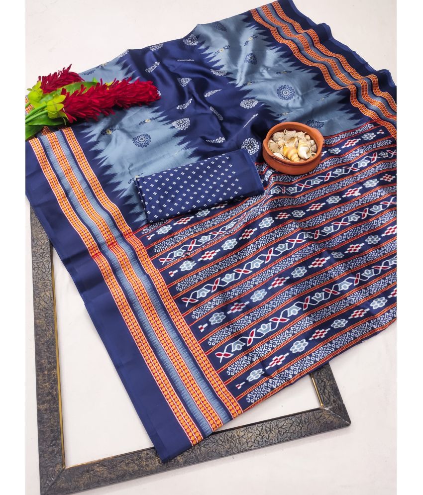     			Kanooda Prints Art Silk Printed Saree With Blouse Piece ( Blue , Pack of 1 )