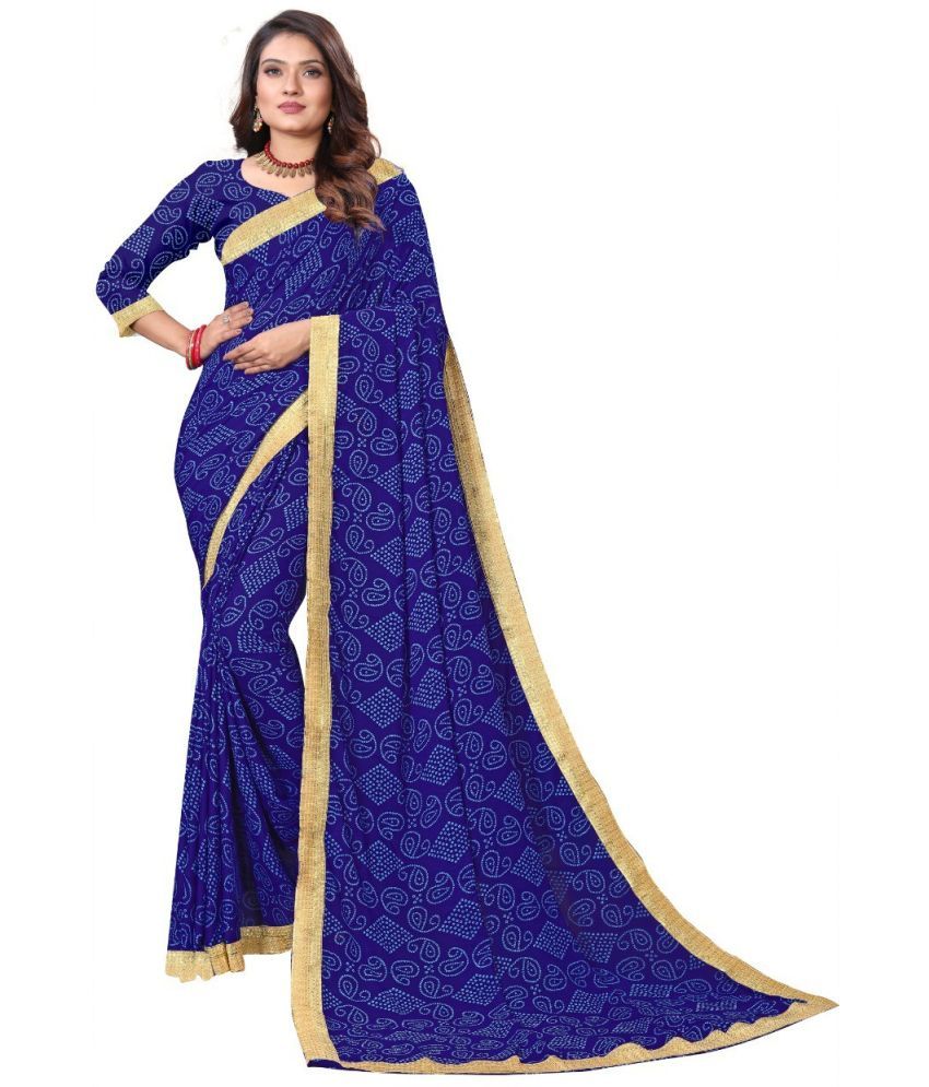     			Kanooda Prints Art Silk Printed Saree With Blouse Piece ( Blue , Pack of 1 )