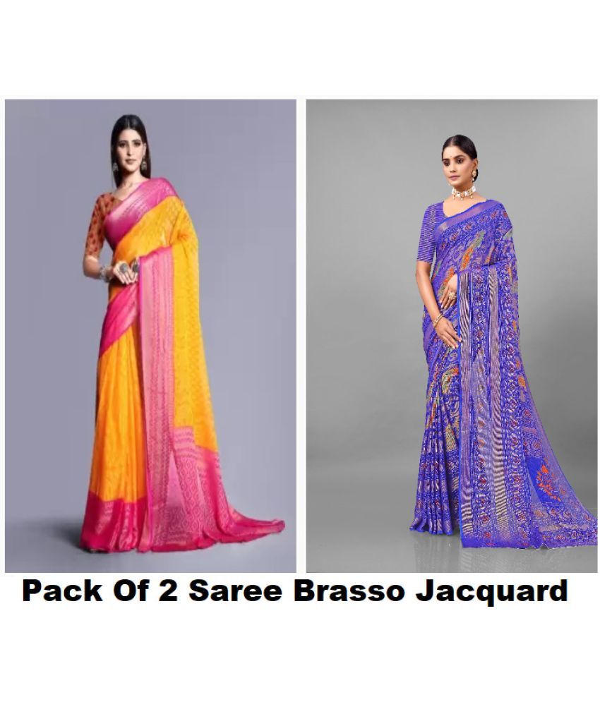     			Kanooda Prints Brasso Woven Saree With Blouse Piece ( Multicolor , Pack of 2 )