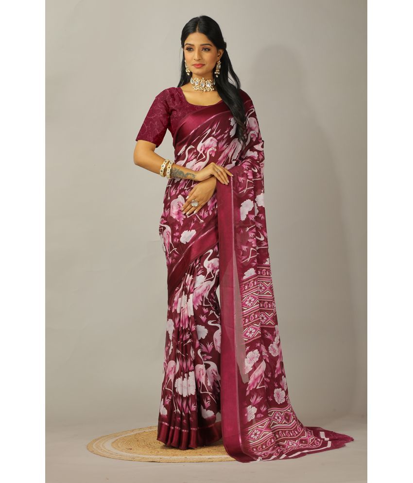     			Kanooda Prints Chiffon Printed Saree With Blouse Piece ( Purple , Pack of 1 )