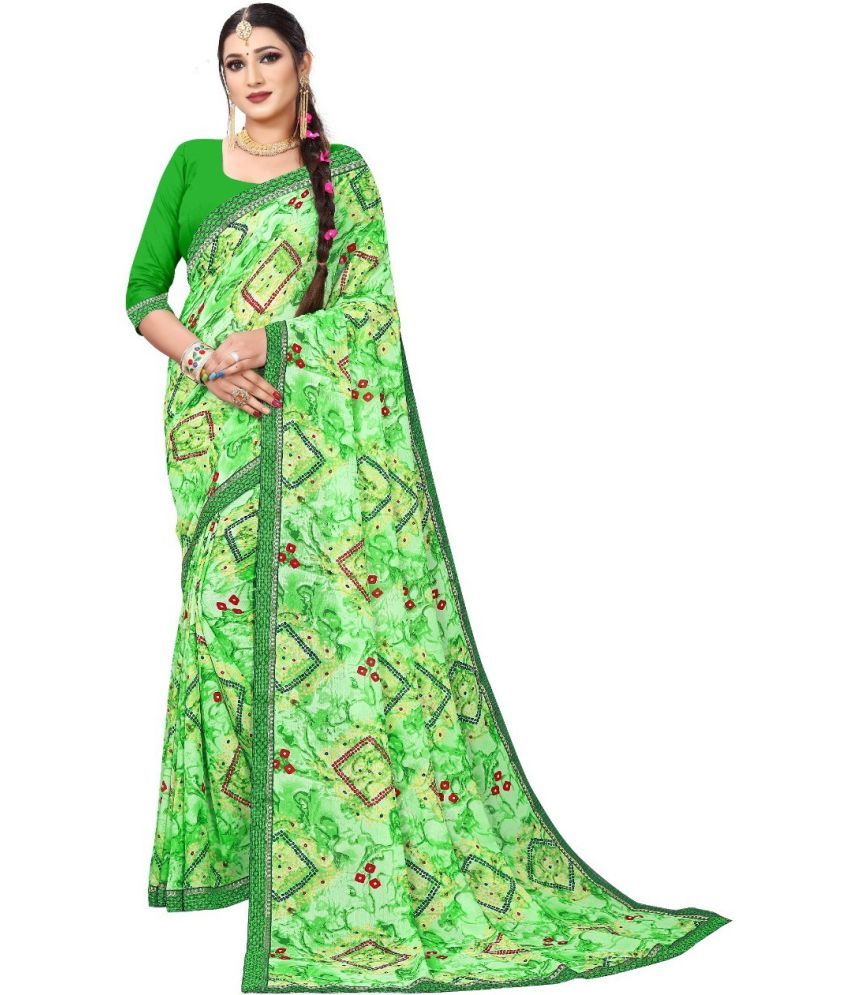     			Kanooda Prints Georgette Printed Saree With Blouse Piece ( Light Green , Pack of 1 )