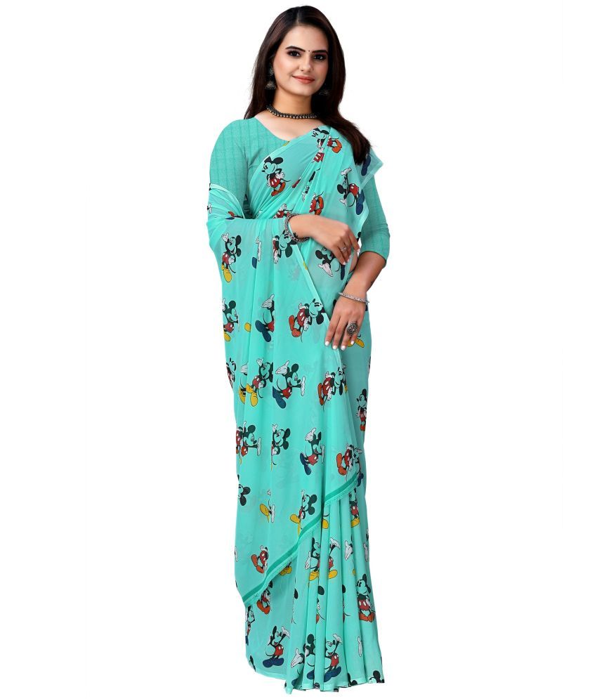     			Kanooda Prints Georgette Printed Saree With Blouse Piece ( Light Green , Pack of 1 )