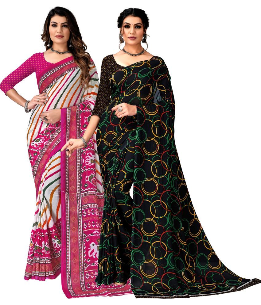     			Kanooda Prints Georgette Printed Saree With Blouse Piece ( Multicolor , Pack of 2 )