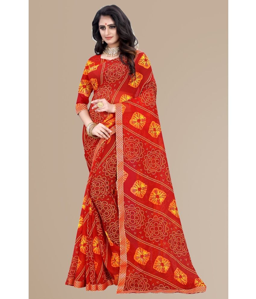     			Kanooda Prints Georgette Printed Saree With Blouse Piece ( Red , Pack of 1 )