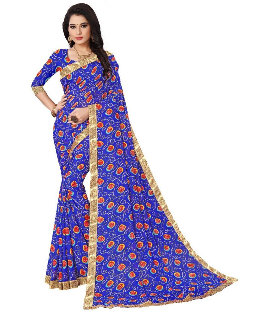     			Kanooda Prints Georgette Printed Saree With Blouse Piece ( Blue , Pack of 1 )