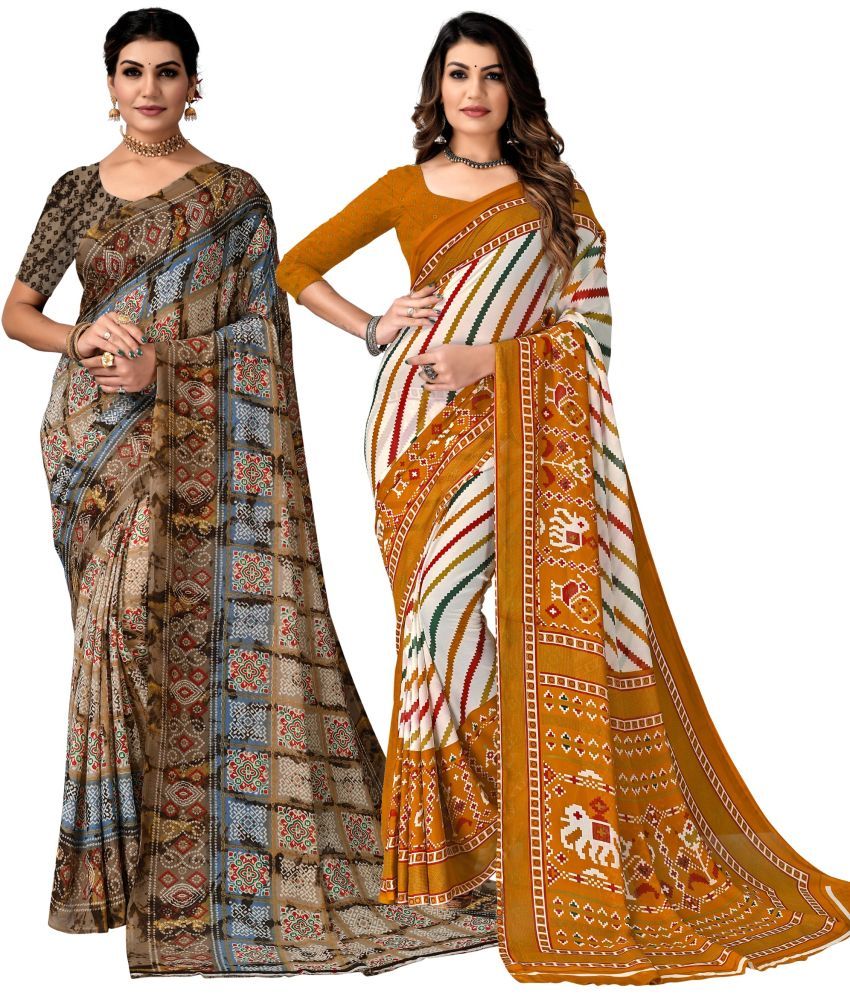     			Kanooda Prints Georgette Printed Saree With Blouse Piece ( Multicolor , Pack of 2 )