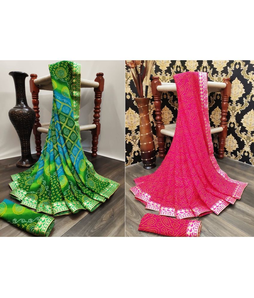     			Kanooda Prints Georgette Printed Saree With Blouse Piece ( Pink , Pack of 2 )