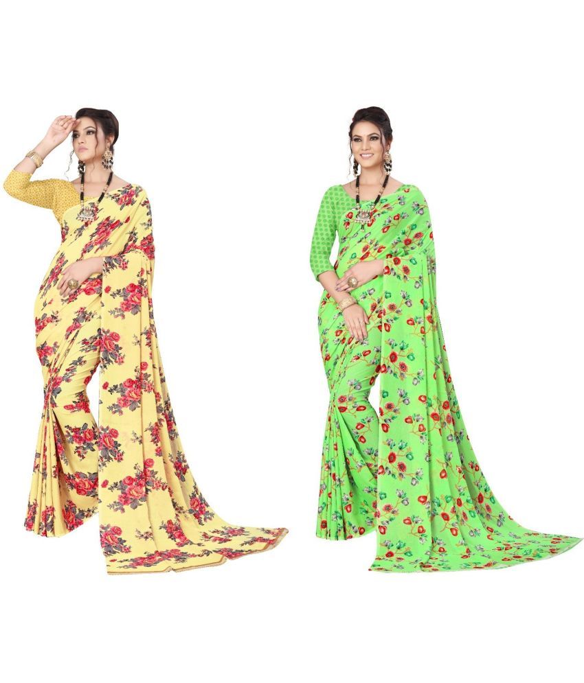     			Kanooda Prints Georgette Printed Saree With Blouse Piece ( Multicolor , Pack of 2 )