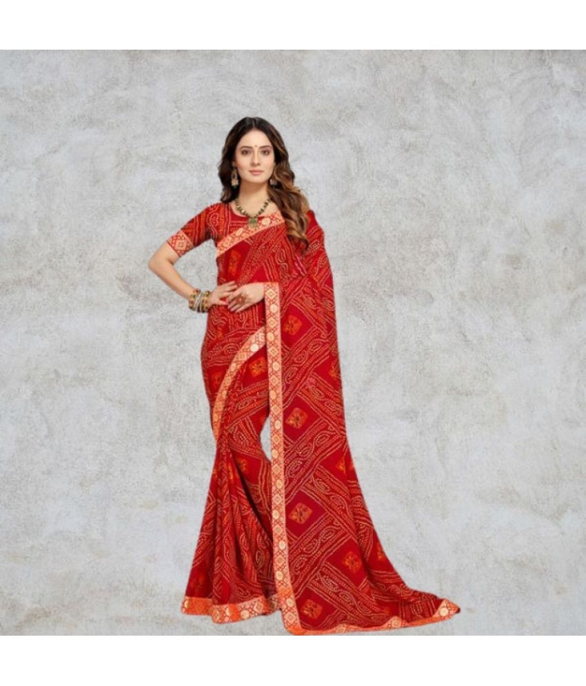     			Kanooda Prints Georgette Printed Saree With Blouse Piece ( Red , Pack of 1 )