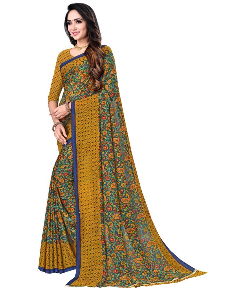     			Kanooda Prints Georgette Printed Saree With Blouse Piece ( Brown , Pack of 1 )