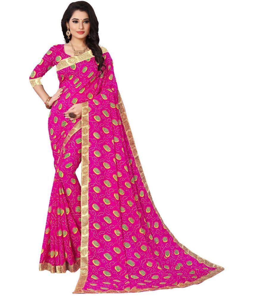     			Kanooda Prints Georgette Printed Saree With Blouse Piece ( Pink , Pack of 1 )