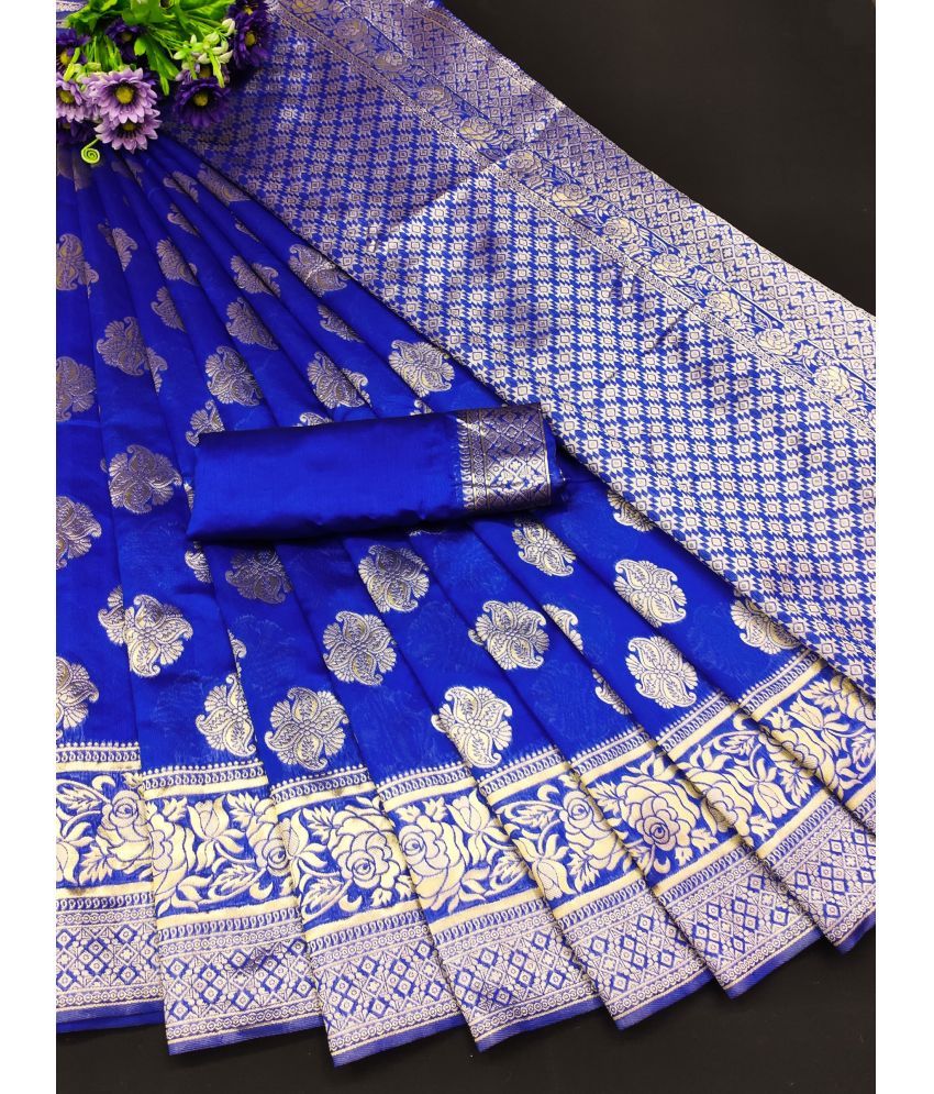     			Kanooda Prints Jacquard Woven Saree With Blouse Piece ( Blue , Pack of 1 )