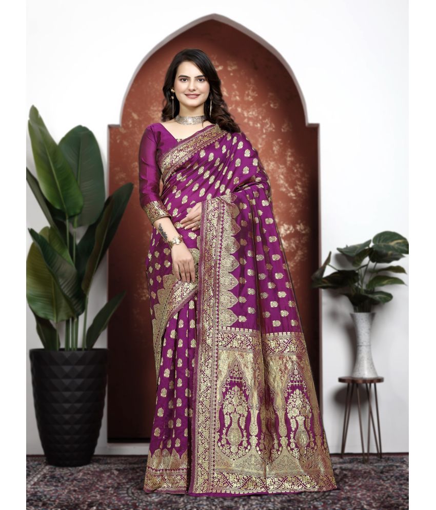     			Kanooda Prints Jacquard Woven Saree With Blouse Piece ( Purple , Pack of 1 )