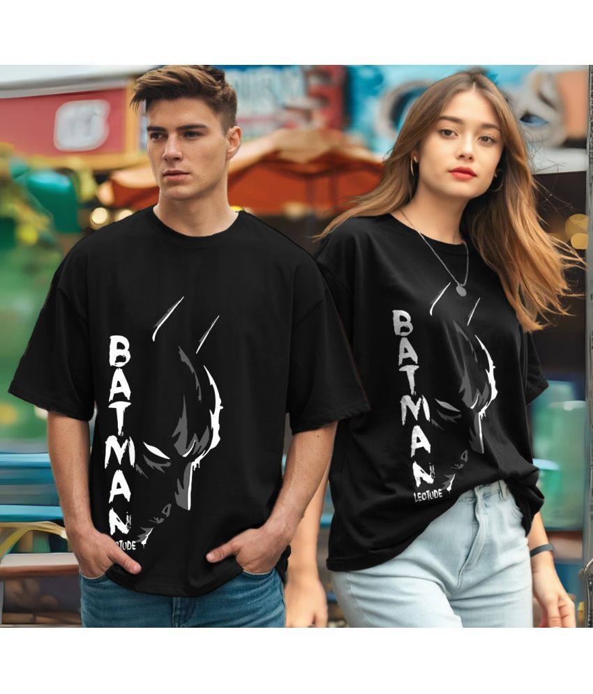     			Leotude Black Blended Oversized Fit Couple T-Shirt