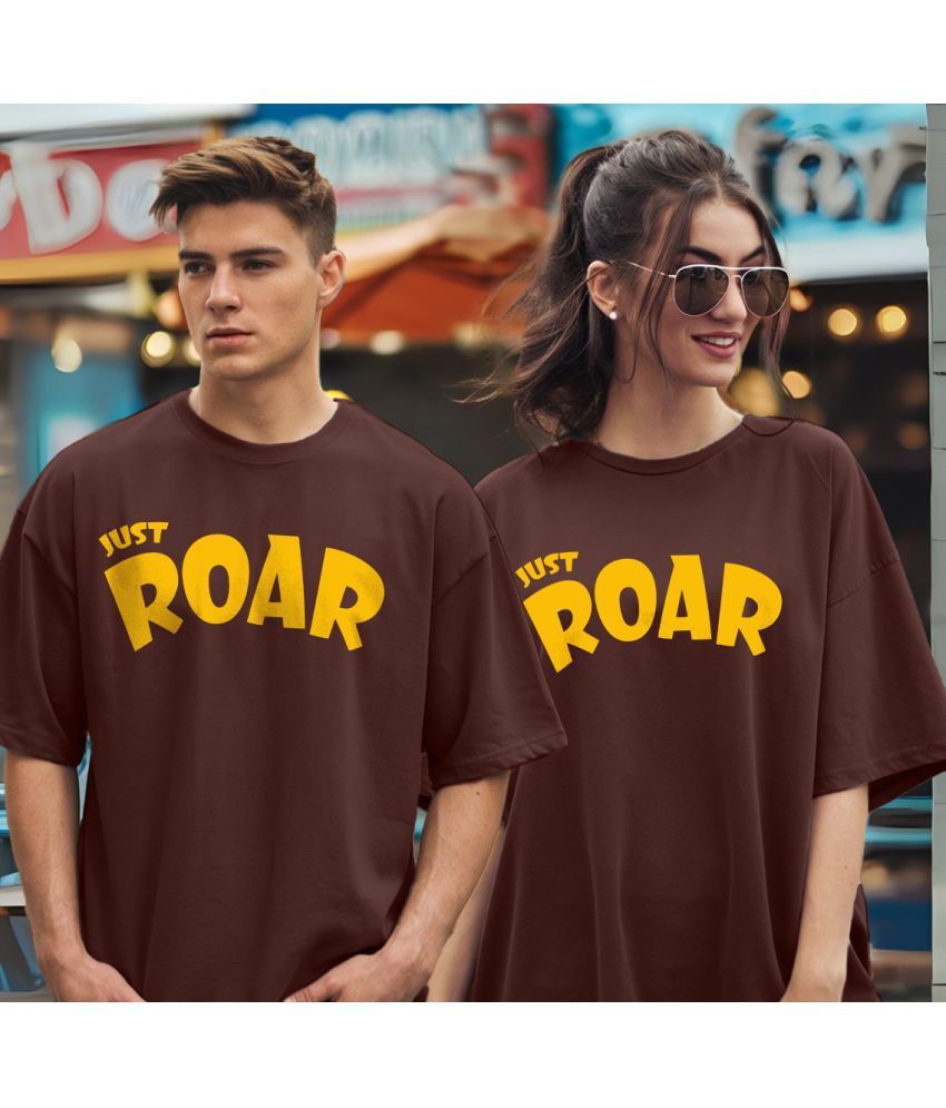     			Leotude Brown Blended Oversized Fit Couple T-Shirt