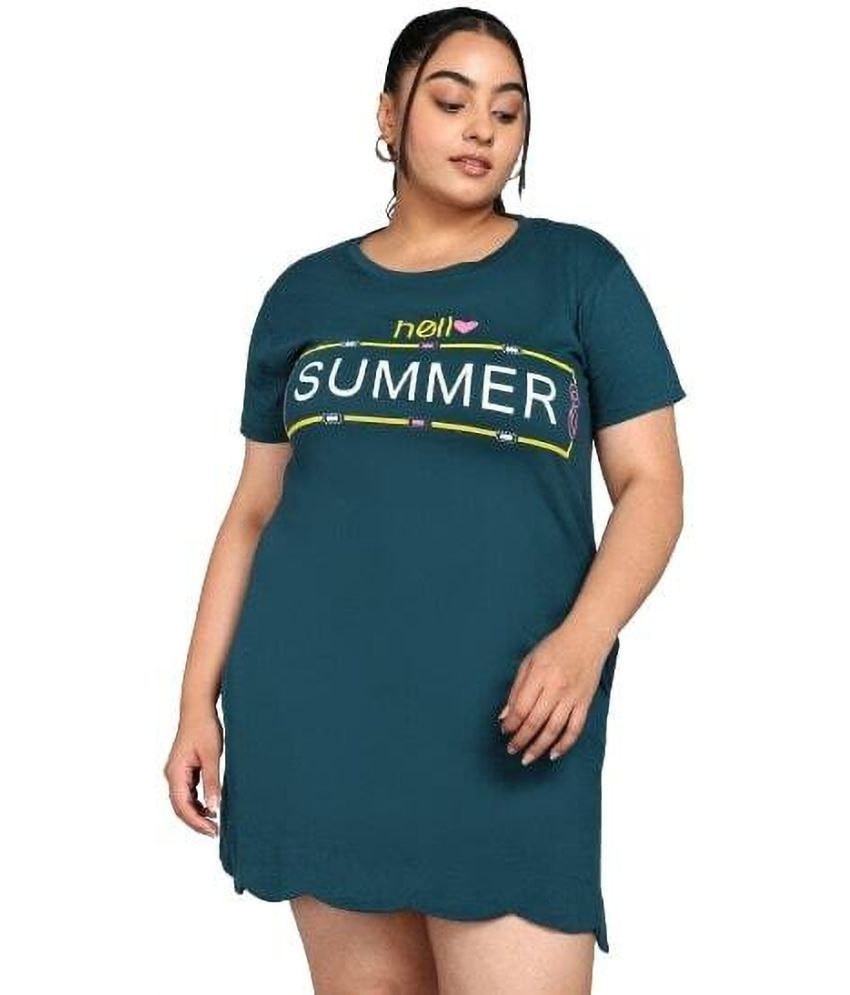     			OuterWear Cotton Printed Above Knee Women's T-shirt Dress - Green ( Pack of 1 )